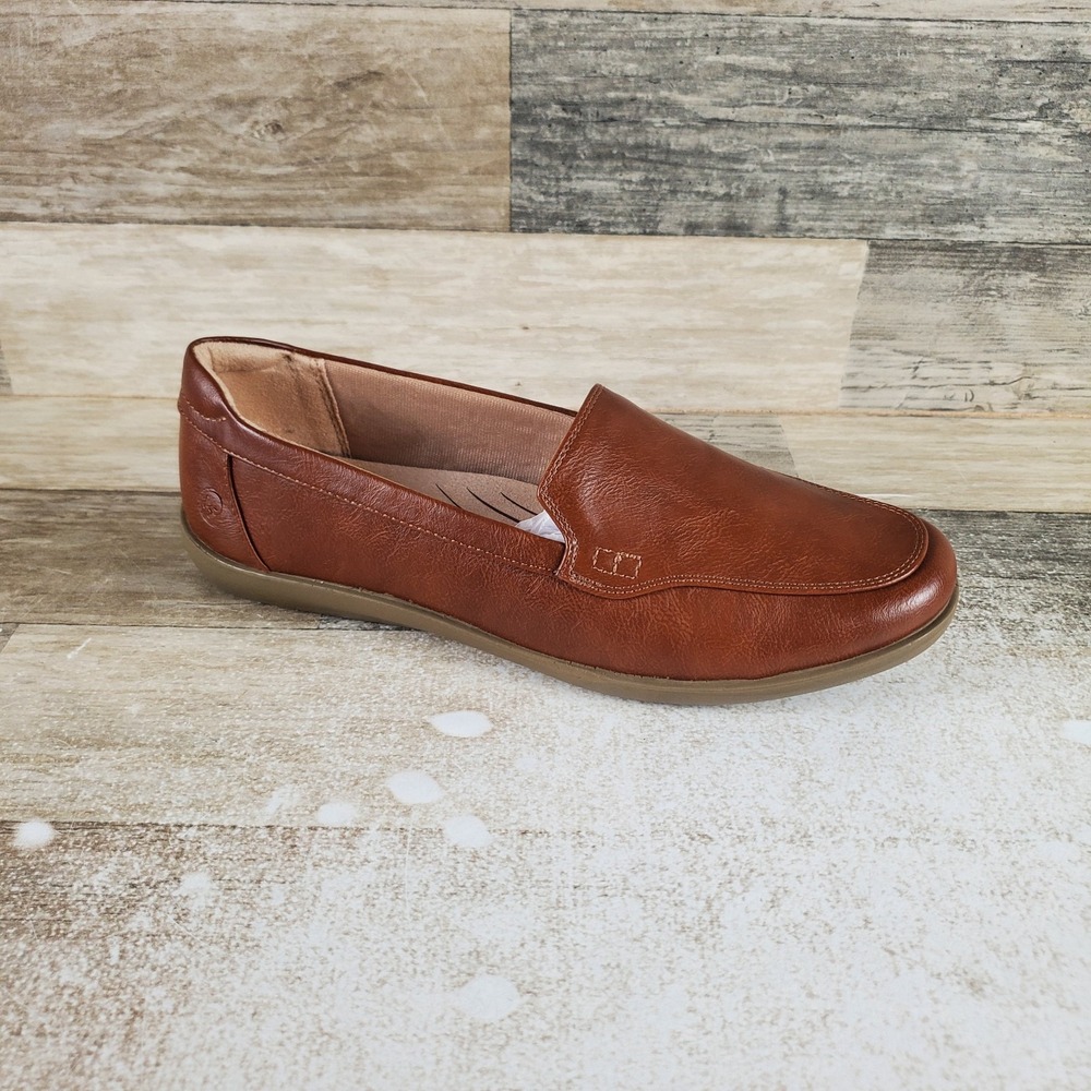 LifeStride Nina Womens Flat Loafers Sz 8.5 M Walnut Brown Comfort Slip On Shoes